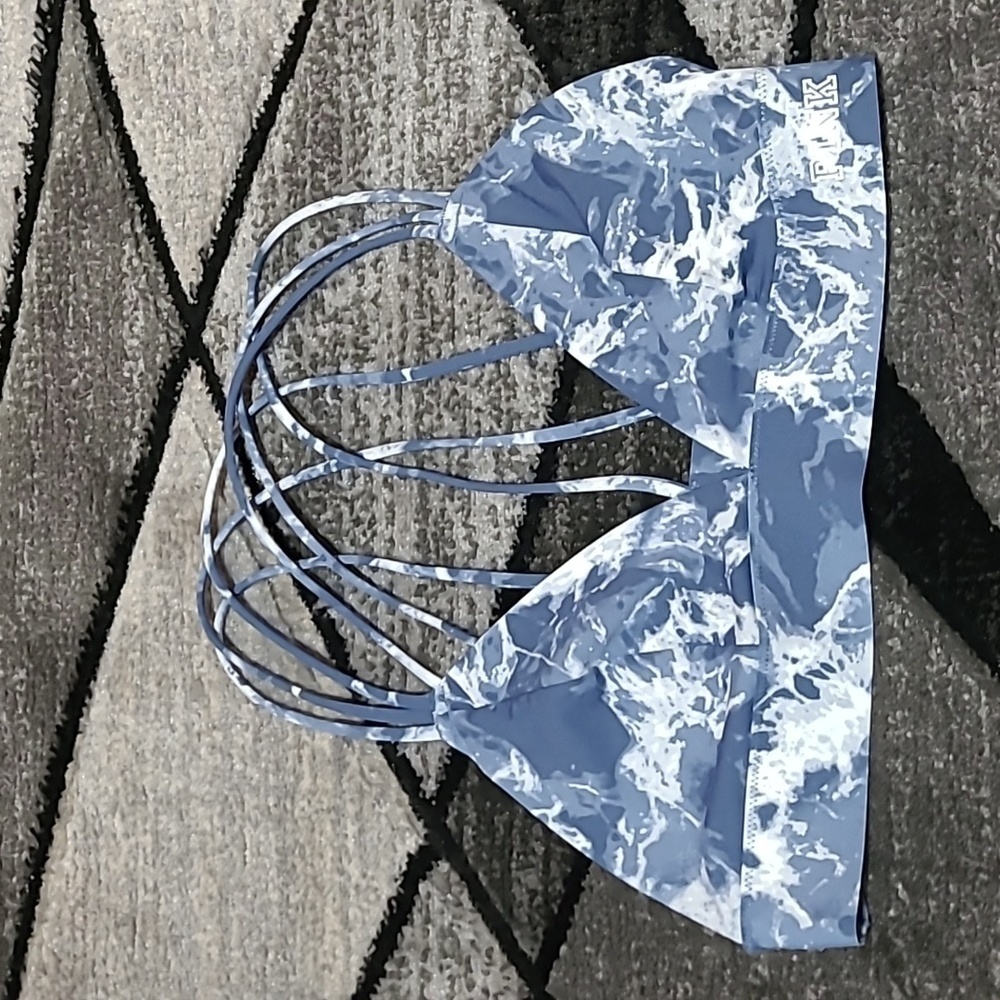 VS PINK 2017 BLUE MARBLE PRINT STRAPPY BONDED TRIANGLE UNLINED BRALETTE